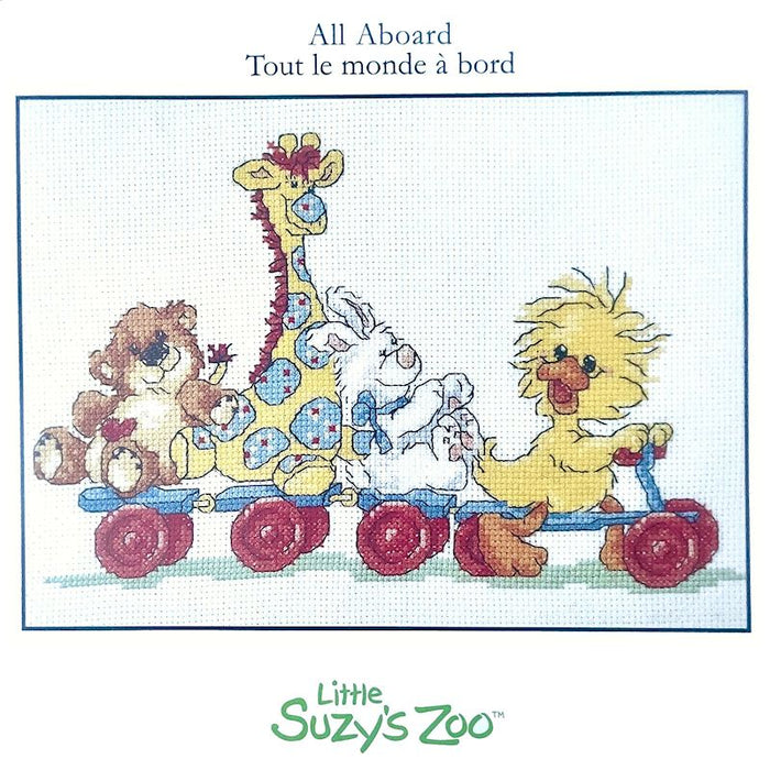 Rare Little Suzy's Zoo Baby Animals All Aboard Train Ride Witzy Duck, Lulla White Bunny, Boof Bear, Patches Giraffe Counted Cross Stitch PDF Chart Pattern Instructions 10" x 6"
