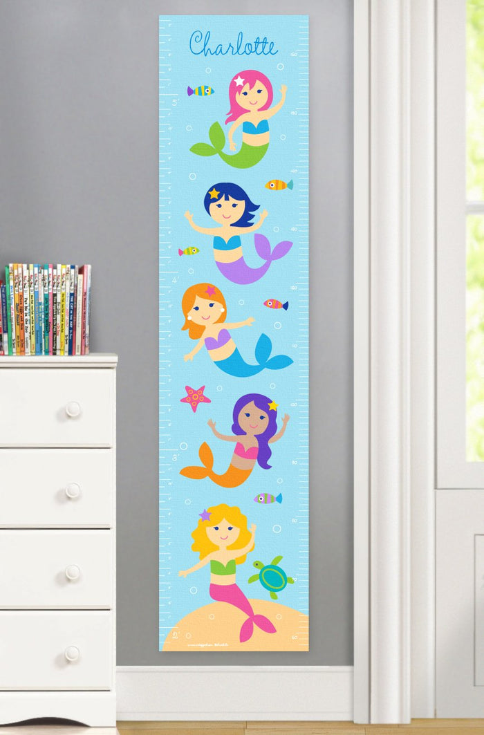 Sea Mermaids Personalized Kids Height Growth Chart Canvas or Self-Adhesive