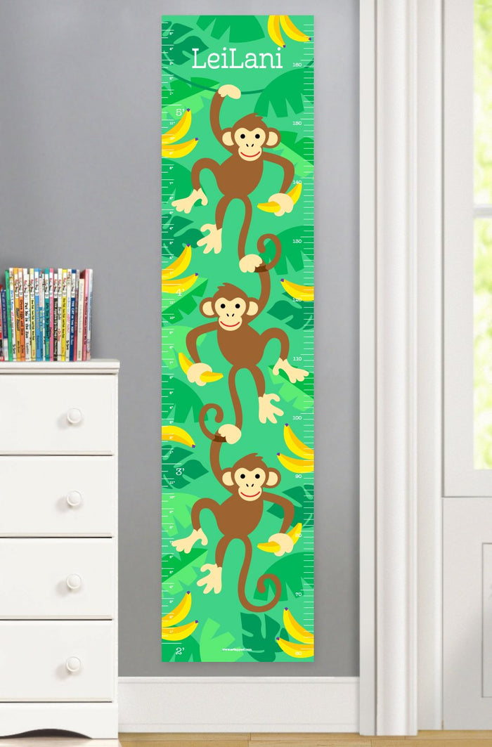 Jungle Monkeys Personalized Kids Canvas Height Growth Chart