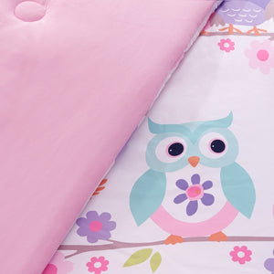 White & Pink Owl Floral Bedding Little Girls Twin Full Queen Comforter Bed in a Bag Set