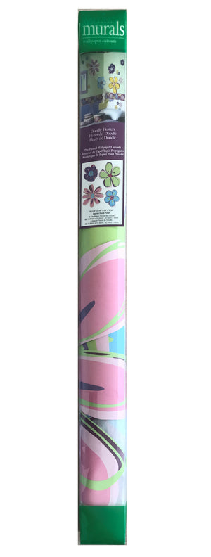 Pink Purple & Blue 8 Doodle Flowers 5"-17" Pre-Pasted Wall Mural Decals