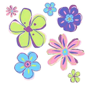Pink Purple & Blue 8 Doodle Flowers 5"-17" Pre-Pasted Wall Mural Decals