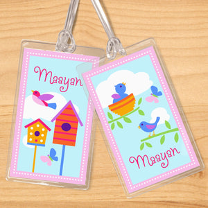 Spring Birds & Nests Personalized 2 PC Kids Name Tag Set