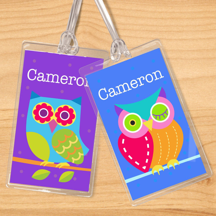 Owls Personalized 2 PC Kids Name Tag Set