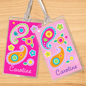 Paisley Floral Pink Personalized 2 PC Kids Name Tag Set