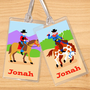 Western Cowboy Ride'Em Personalized 2 PC Kids Name Tag Set