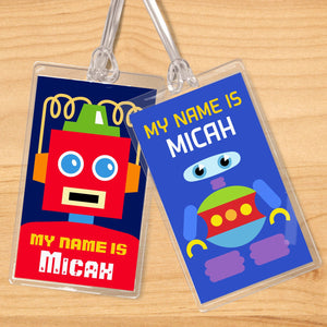 Robots Personalized 2 PC Kids Name Tag Set