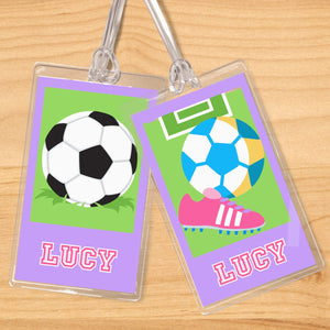 Soccer Girl Personalized 2 PC Kids Name Tag Set