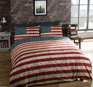 USA American Flag / NYC New York Skyline Duvet Cover Bedding Twin Full or Queen Patriotic Comforter Cover Set Reversible