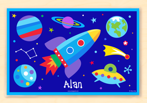 Outer Space Rocket Planets UFO Kids Personalized Placemat 18" x 12" with Alphabet