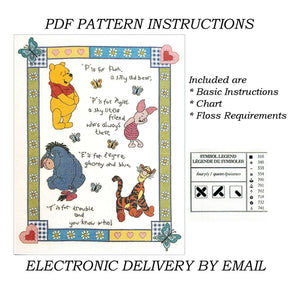 Walt Disney Winnie The Pooh Bear 'P is for Pooh' Counted Cross Stitch Kit Sampler or PDF Chart Pattern Instructions Debbie Minton Designer Stitches 1133-57 D30 Piglet, Eeyore, Tigger Vintage