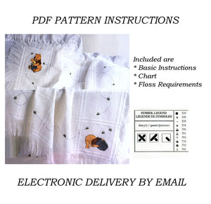 Walt Disney Winnie The Pooh Bear Honey Jar Pot & Bees Cross Stitch Keepsake Baby Blanket Afghan Kit or PDF Chart Pattern Instructions 34" x 43 1/2"