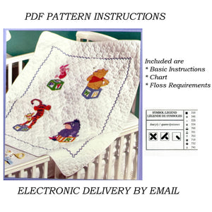 New Vintage Disney Winnie The Pooh Counted Cross Stitch Quilt Kit or PDF Pattern Instructions Block Party Keepsake Baby Nursery Crib Blanket 34" x 43" Retired 2005