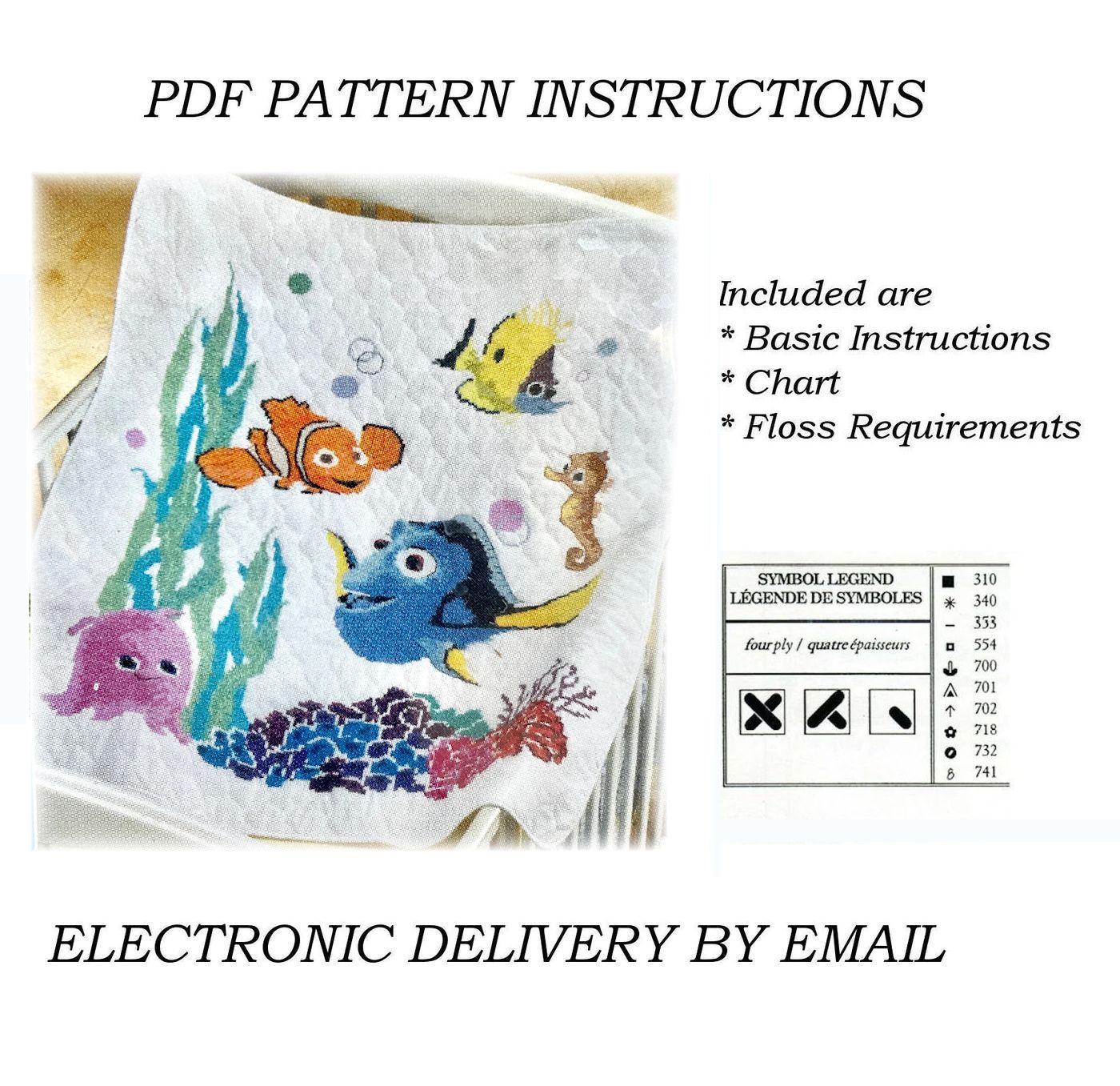 Finding Nemo Fish Pattern Vintage Disney Pixar Finding Nemo Dory & Fish Friends Baby Nursery Sta ...