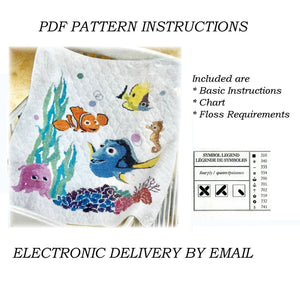 Walt Disney Pixar Finding Nemo Dory & Fish Friends Baby Nursery Crib Quilt Counted Cross Stitch Kit Blanket or PDF Chart Pattern Stamped Keepsake Gift 34" x 43"