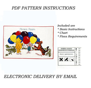 Vintage Classic Winnie The Pooh Bear 'Pooh's Balloons' Counted Cross Stitch Kit or PDF Chart Pattern Instructions Pooh Piglet, Tigger Walt Disney Catalog 14091 Nursery or Child's Room Personalized