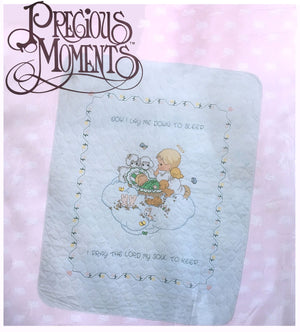 Precious Moments Stamped Cross Stitch Quilt Kit or PDF Pattern Chart Instructions Keepsake Nursery Crib Blanket 34" x 43" Baby's Arrival - Praying Angel Cradle Animals
