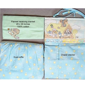 NEW Vintage Precious Moments Noah's Ark 9 PC Nursery Collection - Baby Crib Bedding Set with 3D Appliques, Musical Mobile, Wall Art, Accessory Set