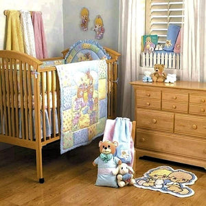 NEW Vintage 9 PC Precious Moments Noah's Ark Blue Nursery Collection Baby Crib Bedding Set with 3D Appliques, Musical Mobile, Wall Art, Accessory Set