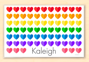 Valentine Rainbow Hearts Personalized Placemat 18" x 12" with Alphabet