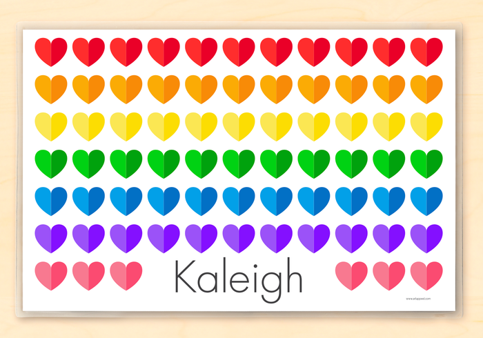 Valentine Rainbow Hearts Personalized Placemat 18" x 12" with Alphabet