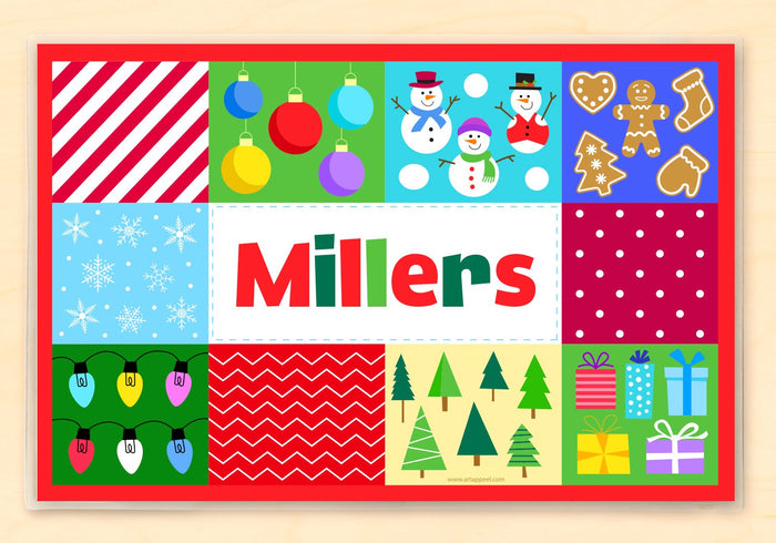 Christmas Patchwork Personalized Placemat 18" x 12" with Alphabet