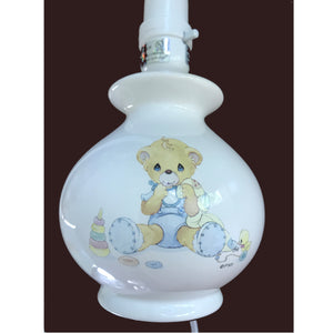 Vintage New Precious Moments Ceramic Baby Boy Girl & Bear Nursery Lamp Unisex Boy Girl with Bear 13" 2003