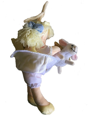 Precious Moments Musical Angel Girl Plush Toy Doll With Lamb Pull Down String Crib / Stroller Toy Pal Large 12" New Rare Vintage Collectible