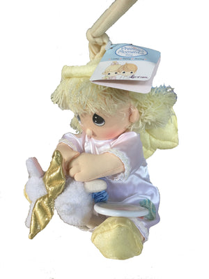 New Vintage 2003 Precious Moments Musical Angel Girl Plush Toy Doll With Lamb Pull Down String Crib / Stroller Toy Pal Large 12" Rare Collectible