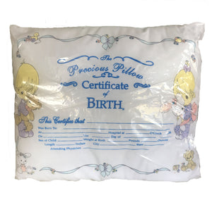 Vintage New Precious Moments Baby's Certificate of Birth Pillow 9" x 12" - Keepsake Baby Shower & New Baby Gift Unisex Boy & Girl 2000s