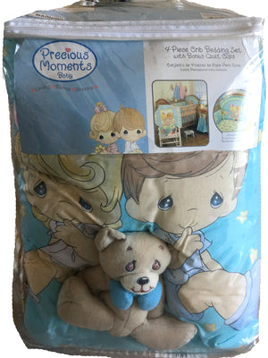 NEW Vintage Precious Moments Welcome Baby 5 PC Nursery Collection - Crib Bedding Set Boy & Girl Toys Bear Hearts & Stars Unisex with Musical Mobile