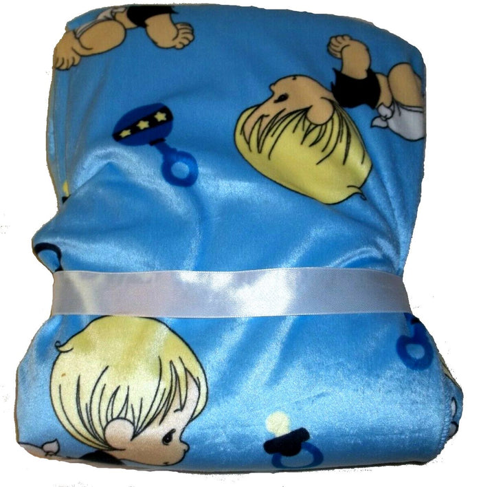 NEW Vintage Luxury Precious Moments Baby Boy Blanket Blue Plush Sherpa Fleece Double Sided 30" x 40" 2017