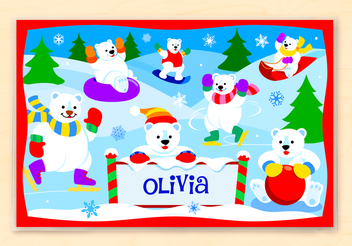 Christmas Polar Bears Personalized Placemat 18" x 12" with Alphabet