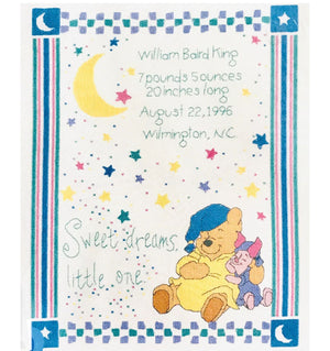 Vintage Disney Winnie The Pooh Bear & Piglet Sleeping Sweet Dreams Counted Cross Stitch Kit or PDF Pattern Chart Keepsake Baby Birth Announcement Record Sampler Keepsake Gift 11" x 14" 1132-17
