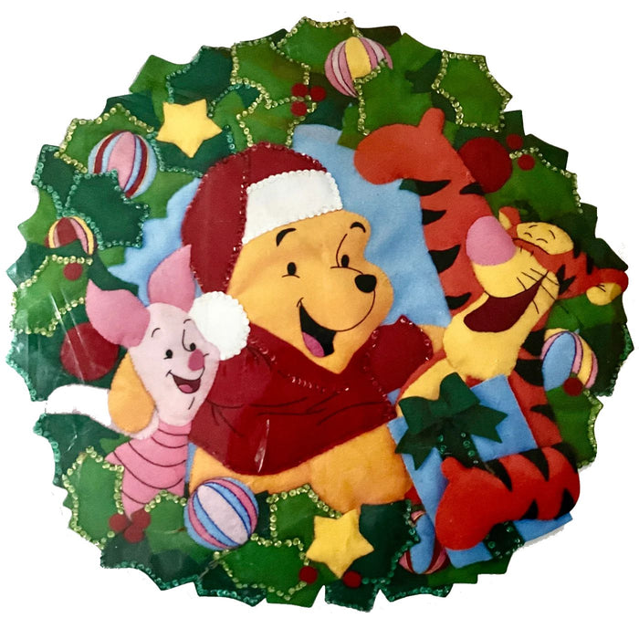 Disney Winnie The Pooh Piglet & Tigger Christmas Wreath 18" Felt Kit with Sequins, Beads, Embroidery Vintage 1999 DIY Craft by Bucilla