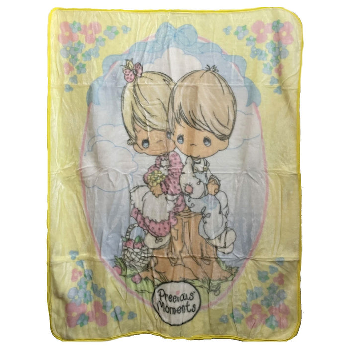 Vintage New Precious Moments Baby Crib Toddler Girl Boy Blanket Luxury Royal Plush Raschel Throw 40" x 50" Love One Another in a Gift Box Velour Korean Minky