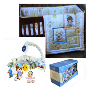 NEW Vintage Precious Moments 4 PC Precious Playtime Baby Crib Bedding Set Picture Frame Boy & Girl Nursery Collection with Musical Mobile Unisex