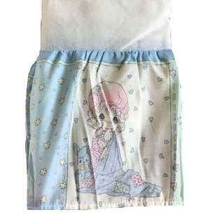 Vintage Precious Moments Babies SWEET DREAMS Crib Bed Skirt Dust Ruffle Baby Boy & Girl in Pajamas Holding Blankets