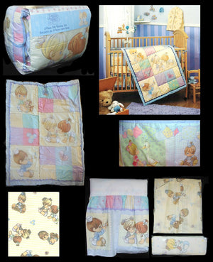 NEW Vintage 7 PC Precious Moments PRECIOUS FRIENDS Boys & Girls Baby Crib Bedding Set, Accessory Set & Musical Mobile Nursery Collection 2002 Rare