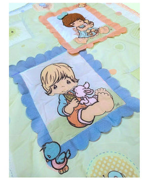NEW Vintage Precious Moments 4 PC Precious Playtime Baby Crib Bedding Set Picture Frame Boy & Girl Nursery Collection with Musical Mobile Unisex