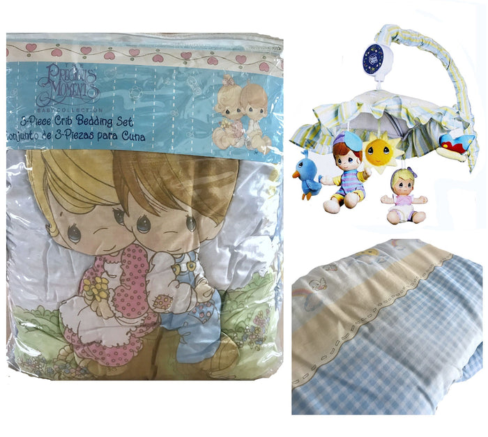 NEW Vintage Precious Moments 4 PC Love One Another Baby Crib Bedding Set & Musical Mobile Nursery Collection Boy & Girl 2000 - Bumper Flaw