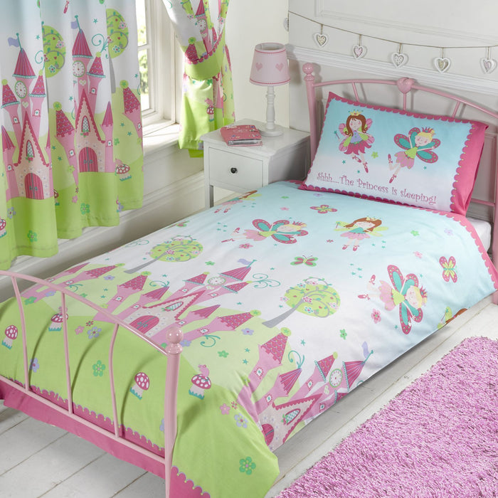 Pink Green Fairy Princess Little Girl Bedding Toddler Twin or Full Duvet Cover Set