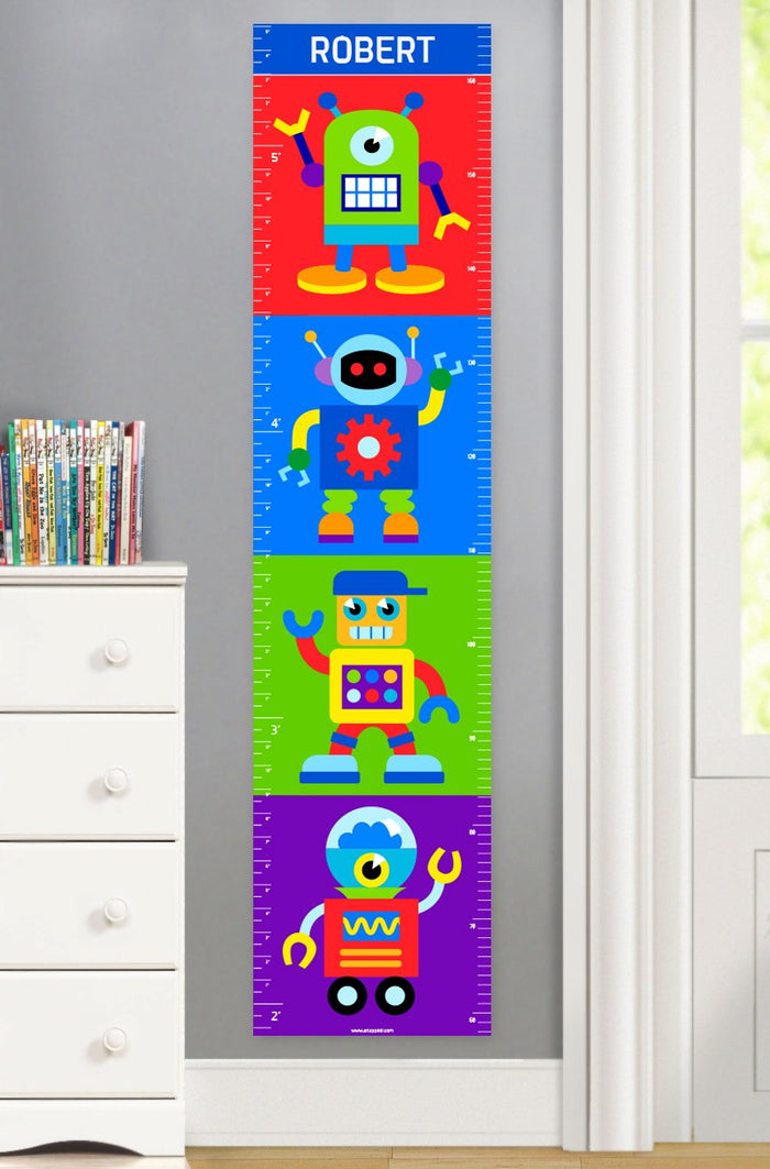 Friendly Robots Personalized Kids Height Growth Chart Canvas or Self-Adhesive