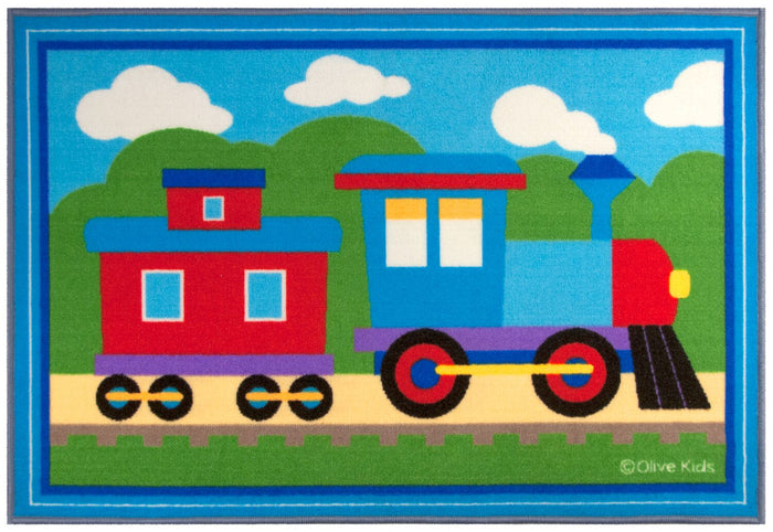 Train Kids Area Rug 39" x 58" Blue & Red