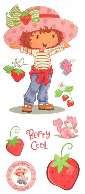 Vintage NEW Strawberry Shortcake Girl & Custard Kitty Cat Wall Decals Room Decor Set - Giant 23" Wall Mural Room Buddy & 4 Sheets of Peel & Self-Stick Stickers 2003