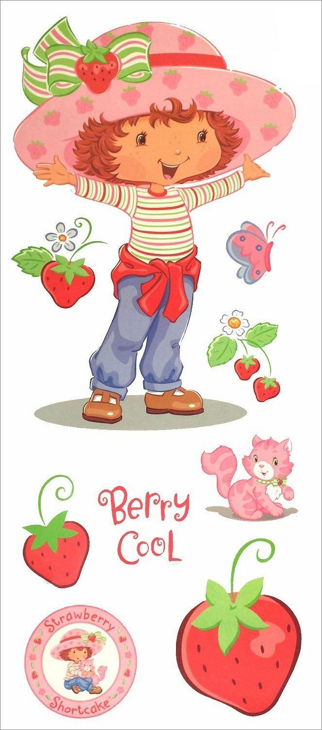 Strawberry Shortcake 2000's Character Giant Wall Decal Mural Room Buddy 17" x 40" Peel & Stick 9-Piece Stickers