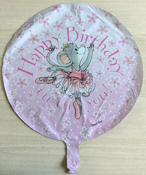 Suzy's Zoo Tilly Mouse Ballerina Happy Birthday Pink 18" Party Balloon
