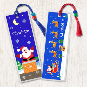 Santa & Christmas Reindeer Personalized Custom 2 PC Bookmark Set