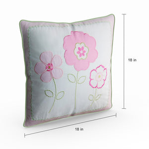 Pink Flowers Kid Girl Decorative Throw Pillow Cotton 18" x 18"