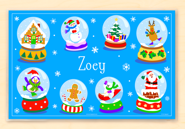Christmas Snow Globes Personalized Placemat 18" x 12" with Alphabet